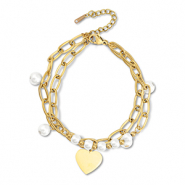 Armbanden van Stainless steel Roestvrij staal (RVS) heart Gold