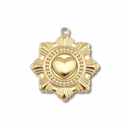 Bedels van Stainless steel Roestvrij staal (RVS) flower with heart Gold