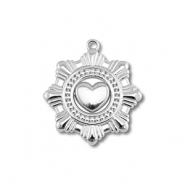 Bedels van Stainless steel Roestvrij staal (RVS) flower with heart Silver