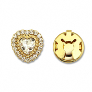 Eco-brass&reg; metaal button covers zirconia heart Gold-crystal