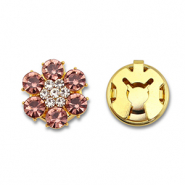 Eco-brass&reg; metaal button covers zirconia flower Gold-vintage pink-crystal