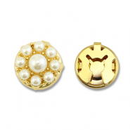 Eco-brass&reg; metaal button covers pearls Gold-white