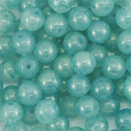 Glaskralen met glitters 8 mm Turquoise blue-gold