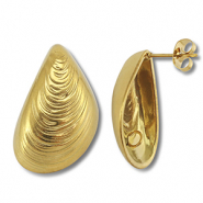 Benodigdheden van Stainless steel Roestvrij staal (RVS) oorbellen / oorsteker mussel with loop Gold