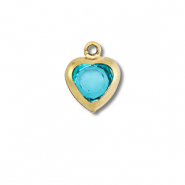Bedels van Stainless steel Roestvrij staal (RVS) heart Gold-aquamarine blue