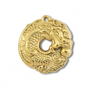 Bedels van Stainless steel Roestvrij staal (RVS) donut with dragon Gold