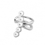 Oorbellen van Stainless steel Roestvrij staal (RVS) ear cuff  with imitation pearls Silver-white