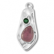 Metaal bedels DQ irregular Antiek zilver (nikkelvrij)-pink-green