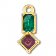Metaal bedels DQ rectangle with rhombus Goud (nikkelvrij)-purple-green