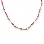 Kettingen van Stainless steel Roestvrij staal (RVS) top faceted beads Gold-multicolour