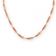 Kettingen van Stainless steel Roestvrij staal (RVS) top faceted beads Gold-orange-nude beige