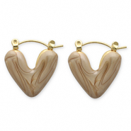 Oorbellen van Stainless steel Roestvrij staal (RVS) creolen heart Gold-brown