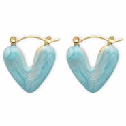 Oorbellen van Stainless steel Roestvrij staal (RVS) creolen heart Gold-light blue