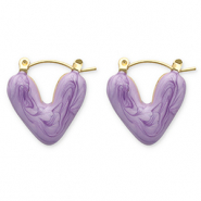Oorbellen van Stainless steel Roestvrij staal (RVS) creolen heart Gold-purple