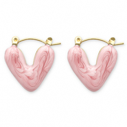 Oorbellen van Stainless steel Roestvrij staal (RVS) creolen heart Gold-pink