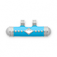 Message bead bedels van Stainless steel Roestvrij staal (RVS) Silver-blue-transparent