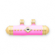 Message bead bedels van Stainless steel Roestvrij staal (RVS) Gold-pink-transparent