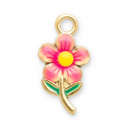 Bedels van Stainless steel Roestvrij staal (RVS) flower Gold-light pink-yellow