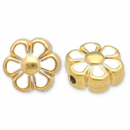 Kralen van Stainless steel Roestvrij staal (RVS) flower Gold-white