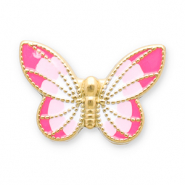 Kralen van Stainless steel Roestvrij staal (RVS) butterfly Gold-pink-white