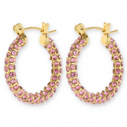 Oorbellen van Stainless steel Roestvrij staal (RVS) creolen with strass Gold-pink