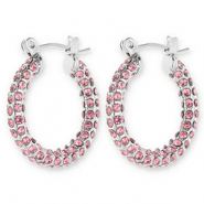 Oorbellen van Stainless steel Roestvrij staal (RVS) creolen with strass Silver-pink