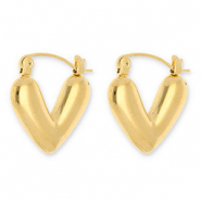 Oorbellen van Stainless steel Roestvrij staal (RVS) creolen heart Gold