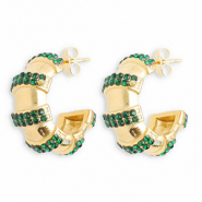Oorbellen van Stainless steel Roestvrij staal (RVS) oorstekers with strass Gold-dark green