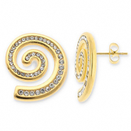 Oorbellen van Stainless steel Roestvrij staal (RVS) oorstekers spiral with strass Gold-transparent