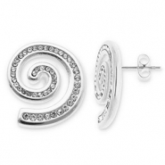 Oorbellen van Stainless steel Roestvrij staal (RVS) oorstekers spiral with strass Silver-transparent
