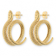 Oorbellen van Stainless steel Roestvrij staal (RVS) oorstekers snake Gold