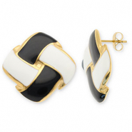 Oorbellen van Stainless steel Roestvrij staal (RVS) oorstekers square Gold-black-white