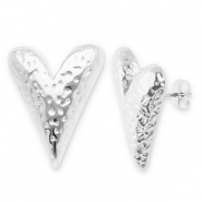 Oorbellen van Stainless steel Roestvrij staal (RVS) oorstekers heart Silver