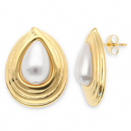 Oorbellen van Stainless steel Roestvrij staal (RVS) oorstekers drop Gold-white