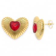 Oorbellen van Stainless steel Roestvrij staal (RVS) oorstekers heart Gold-red