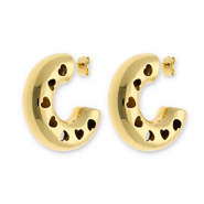 Oorbellen van Stainless steel Roestvrij staal (RVS) oorstekers with hearts Gold