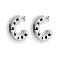 Oorbellen van Stainless steel Roestvrij staal (RVS) oorstekers with hearts Silver