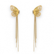 Oorbellen van Stainless steel Roestvrij staal (RVS) oorstekers butterfly Gold
