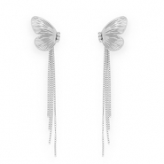 Oorbellen van Stainless steel Roestvrij staal (RVS) oorstekers butterfly Silver