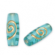 Kralen van acryl tube Teal blue-gold
