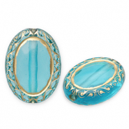 Kralen van acryl oval Teal blue-gold