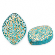 Kralen van acryl oval Teal blue-gold
