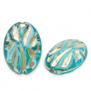 Kralen van acryl oval Teal blue-gold