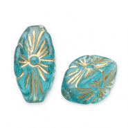 Kralen van acryl oval Teal blue-gold
