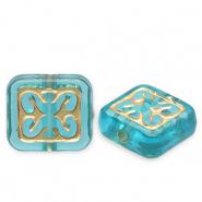 Kralen van acryl rectangle Teal blue-gold
