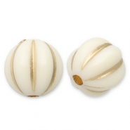8 mm kralen van acryl round with lines Off white-gold