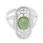 Ringen van Stainless steel Roestvrij staal (RVS) met natuursteen Silver-jade green