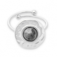 Ringen van Stainless steel Roestvrij staal (RVS) met natuursteen Silver-dark grey