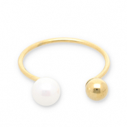 Ringen van Stainless steel Roestvrij staal (RVS) parels Gold-white