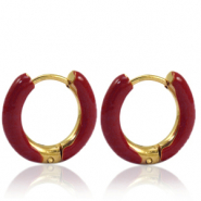 Oorbellen van Stainless steel Roestvrij staal (RVS) creolen enamel 16mm Burgundy red-gold